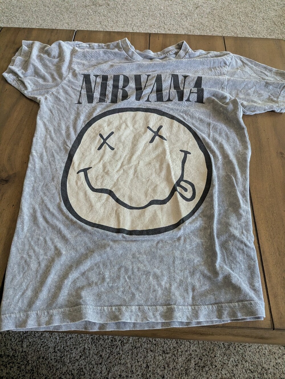 NIRVANA Light Gray Women's Short Sleeve Tee with Smiley Logo